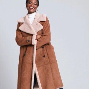 NWT Avec Les Filles Faux Shearling Brown Coat sz Medium